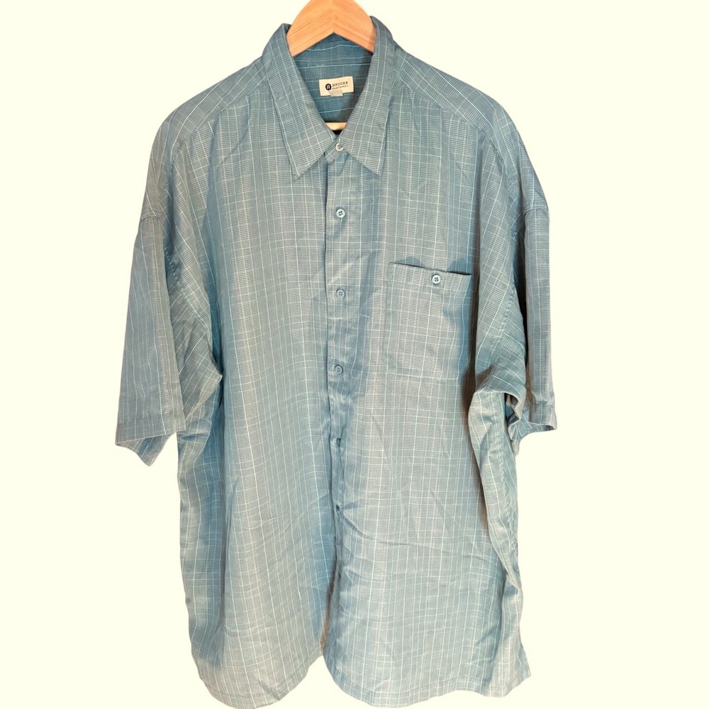 Haggar Clothing Mens 3XL Blue /green Plaid Short Sleeve Button Down Shirt Pocket